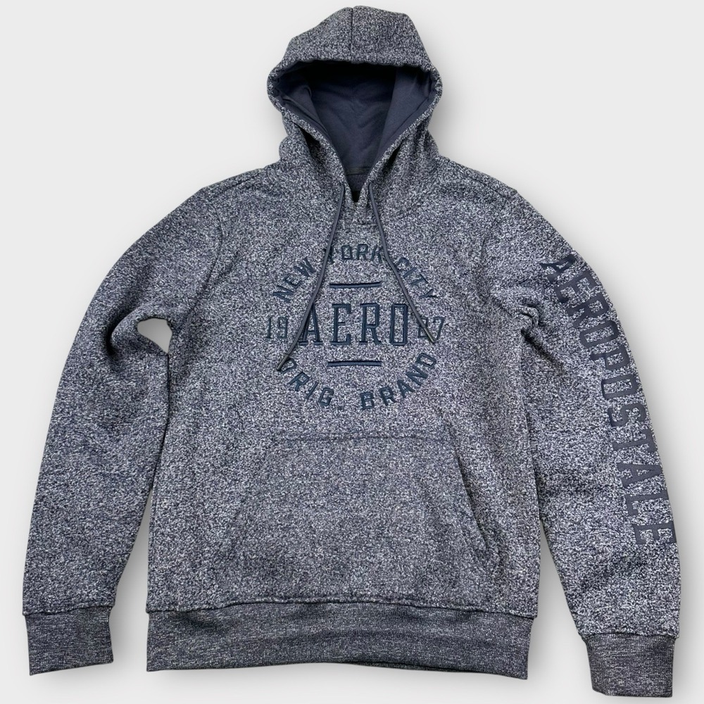 Aeropostale Hoodie Adult M Blue Crest Fleece Pullover Sweatshirt Embroidered Y2K